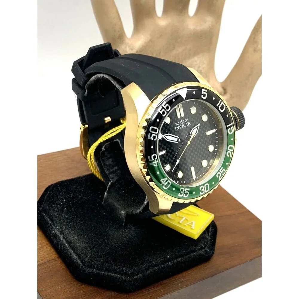 Invicta Men's Watch 35661 Pro Diver Quartz Gold Black Green Bezel Rubber…
